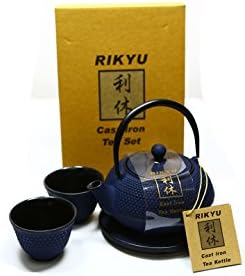 Japanese Cast Iron Tea Pot Tea Set Blue Arr 15 fl oz