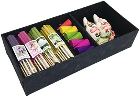 Premium yours Thai Style Incense Gift Set With 4Packs Insense Stick,9Pieces Cones And Ceramic Holder : Mix Scents 18.5X8.3X4Cm.