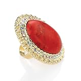Large Oval Bead Fashion Ring Gold & Coral