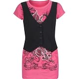 FULL TILT Fleur De LisTank With Vest Girls Top - Hot Pink