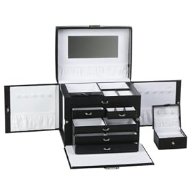 Black Leather Jewelry Box w/ Travel Case