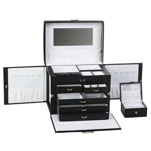 Black Leather Jewelry Box w/ Travel Case