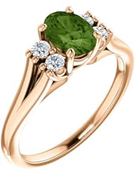18K Rose Gold 7.00x5.00mm Oval Cut Green Tourmaline and Diamond Ring -- LIFETIME WARRANTY