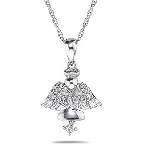 Buy 10k Choice of White or Yellow Gold Diamond Guardian Angel Pendant (1 8 cttw, I-J Color, I2-I3... by Amazon.com Collection