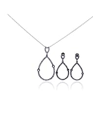 Nickel Free Sterling Silver Pendant & Earring Sets Open Black Teardrop Set Pendant Dimensions: L42.5mm X W22mm Weight: 1.8Grams Earringsdimensions: L32.5mm X W17.1mm Weight: 2.5Grams