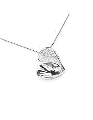 18K White Gold Round Half Pave Style Heart Diamond Pendant Necklace With 925 Sterling Silver Chain (3/20 cttw, G-H Color, VS2-SI1 Clarity, 16")