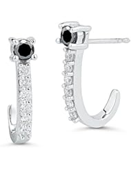0.54 Ct Black & White Diamond Earrings in 14K White Gold