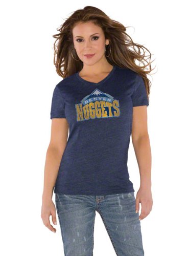 Denver Nuggets Navy Women's Primary Logo Tri Blend V Neck T-Shirt- by Alyssa Milano