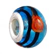 Pandora Style Charm Bead (Z102) Murano Style Lampwork Glass (14mm x 10mm) (fits Troll too) ~ Aqua with Black Stipe and Orange Flower