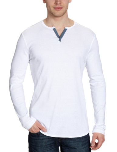 TOM TAILOR Denim Herren Langarmshirt 10228180012/ rib v-henley, Gr. 50/ 52 (L), Wei&szlig; (2000 Preisvergleich