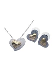 Nickel Free Sterling Silver Pendant & Earring Sets 14K Gold Plated Shell Heart On A Matte Finish Surface Necklace