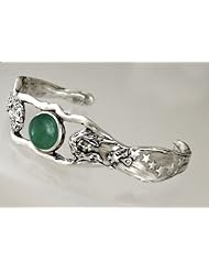 A Sensational Sterling Silver Goddess Cuff Bracelet Featuring A Genuine Jade