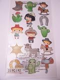 EK Success Sticko Shiny Stickers ~ Cowboy Cuties, Rocking Horse, Western Attire, and more! (15 Stickers, 1 Sheet)