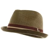 Color Band Solid Straw Fedora Hat - Brown W20S59C