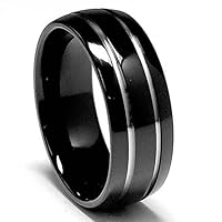 8 MM Black Titanium ring Wedding Band with Two Grooves size 9