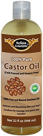 #1 Castor Oil 32 OZ by Belleza Solutions - Cold Pressed and Hexane Free - 100% Pure and Natural Emolient Oil