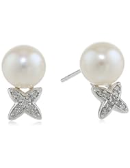 10k White Gold Freshwater Cultured Pearl Diamond Clip Back Earrings (0.1 cttw, G-H, I2 I3 Clarity)