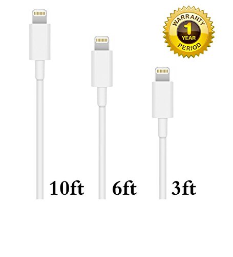 [Apple MFI Certified] Scable(TM) 3 Pack 8 Pin Lightning to USB Sync and Charging Cable Connector with Authentication Chip Ensures Fast Charging and No Annoying Error Messages (White)