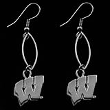 Wisconsin Badgers Silvertone Oval Drop Earrings