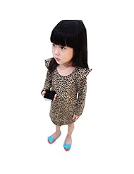 Girls Long Sleeves Leopard Print Spring Fall  Dress
