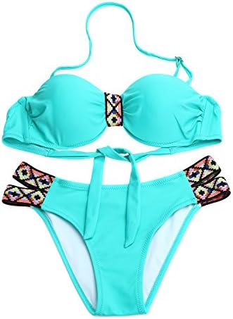 Narsha Women's Push Up Adjustable Halter Bikini Set Size 38 Lake Blue