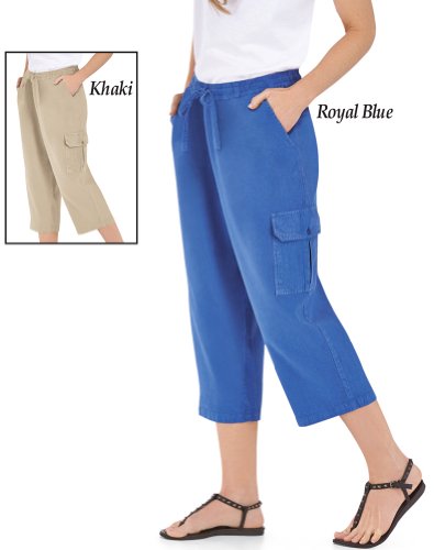 Collections Etc Women's Elastic Waist Cargo Pocket Capri Pant