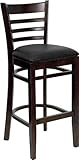 HERCULES Ladder Back Walnut Wood Bar Stool with Black Vinyl Seat - XU-DGW00 ....