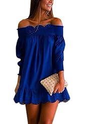 Above the Knee Shift Polyester Off the Shoulder Puff Sleeves Club Dress/Mini Dress 