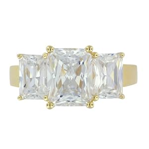 Buy Yellow Gold Overlay Sterling Silver Cubic Zirconia Emerald-Cut Three-Stone Ring