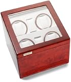 Diplomat Cherry Wood Quad Watch Winder with White Leather Interior