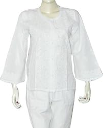 Top Women's Clothing Kurti Clothes in India Chikan Embroidery Size S (ctop490)