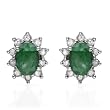 Earrings With 1.35ctw Precious Stones - Genuine Diamonds and Emeralds Beautifully Designed in White Gold Length 11.5mm