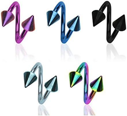 {Lt.Blue} Titanium Anodized Stainless Steel Twists with Spikes - 16GA 3/8" Long (4x4mm Ball) - Lt.Blue