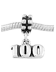 Sterling Silver Number 100 Charm Dangle Bead