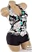 Sexy Trendy Cute Summer Black Aqua Flower Floral Print Tankini Boyshort Bikini Bathing Suit Swimsuit Swimwear