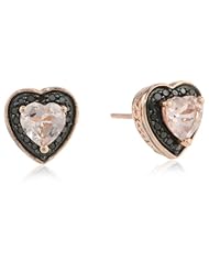 10k Rose Gold, Black Diamond and Morganite Heart Earrings, (.12 cttw)