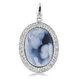 14K White Gold Mother and Her Baby Cameo Pendant with Diamond - 3/8 x 1/2