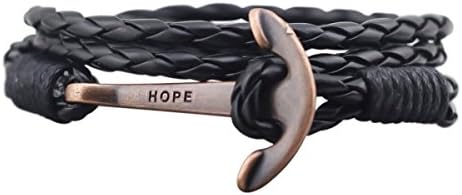Leather Anchor Bracelet for Men and Women-Durable Leather Bangle-Unisex Fashion Jewelry (Black)