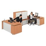 Align Double LDesk Set Light Cherry Finish/Gray Accents