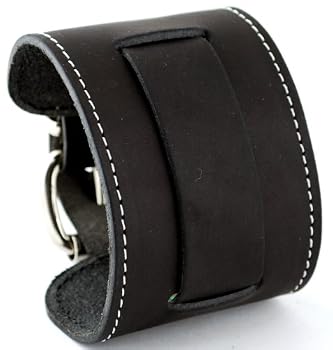 Nemesis #STW-K Wide Black Leather Cuff Wrist Watch Band