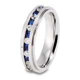 CLOSEOUT! Blue and White CZ Stainless Steel Ring (6mm) - Sizes 8 - 12
