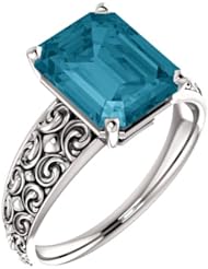 Platinum 10.00x8.00mm Emerald Cut London Blue Topaz Ring -- LIFETIME WARRANTY