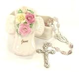 June Birthstone Porcelain Rosary Cross Keepsake Box #32106