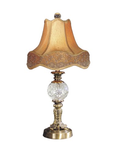 Dale Tiffany PT50117 Archer Crystal Lamp, Antique Brass and Fabric Shade