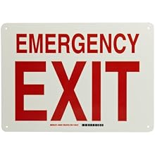 Brady Red On Green Color, Glow-in-the-Dark Exit and Directional Sign, Legend "Emergency Exit"