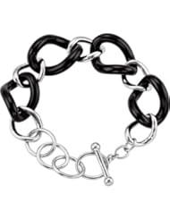 Sterling Silver Genuine Onyx Link Bracelet by US Gems