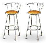 2 Glitter Gold Vinyl Specialty / Custom Chrome Barstools with Backrest Set