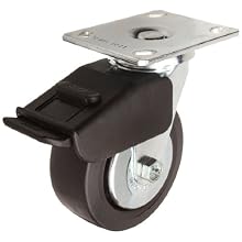 E.R. Wagner Plate Caster, Swivel with Total-Lock Brake, Thread Guard, Polyolefin Wheel