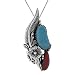 Sterling Silver Turquoise and Coral Feather with Flower Necklace