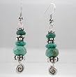 Southwestern Faceted Turquoise Gemstone Bead Dangle Earrings with Swirls and Raindrop Beads in Sterling Silver, #8984